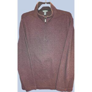 Mens Van Heusen Half-Zip Pullover Sweater Large Burgundy Cotton Blend Ribbed